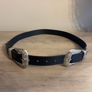 Western double belt buckle belt in black